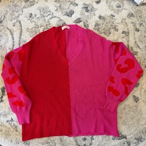 C+D+M Red and Pink Colorblock Sweater Size XL V-Neck